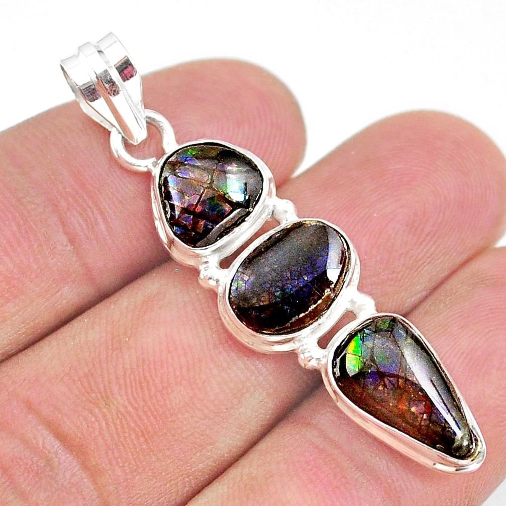 11.07cts natural multi color ammolite (canadian) 925 silver pendant t34854