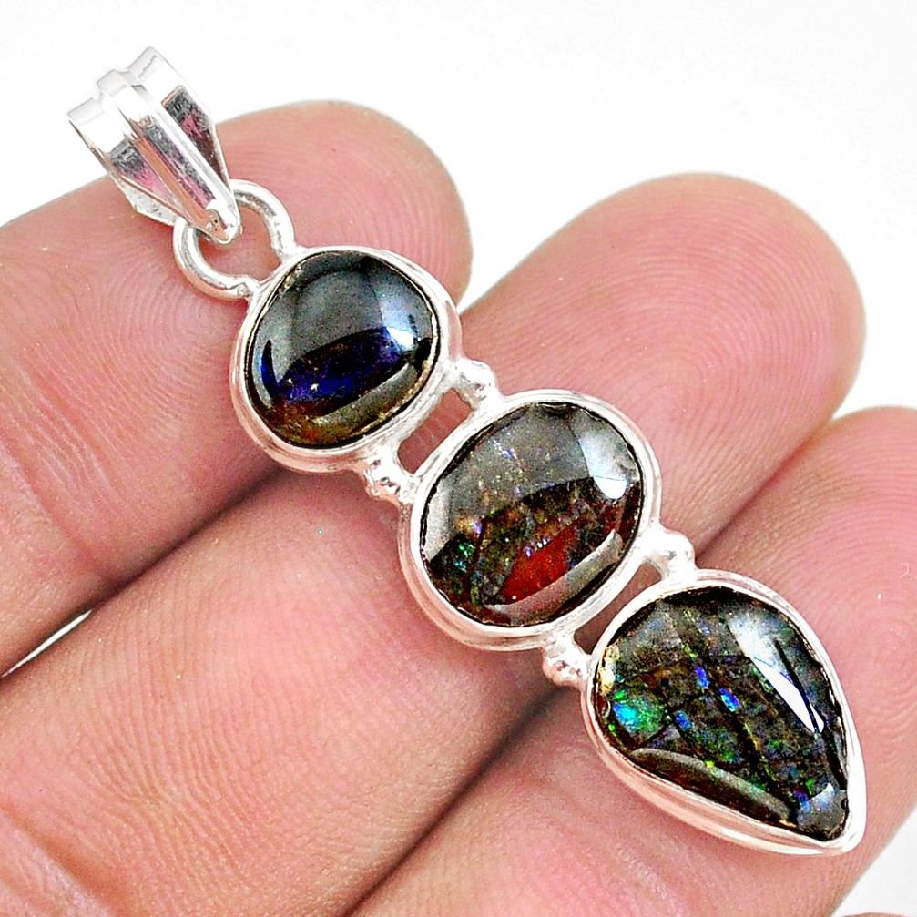 11.07cts natural multi color ammolite (canadian) 925 silver pendant t34859