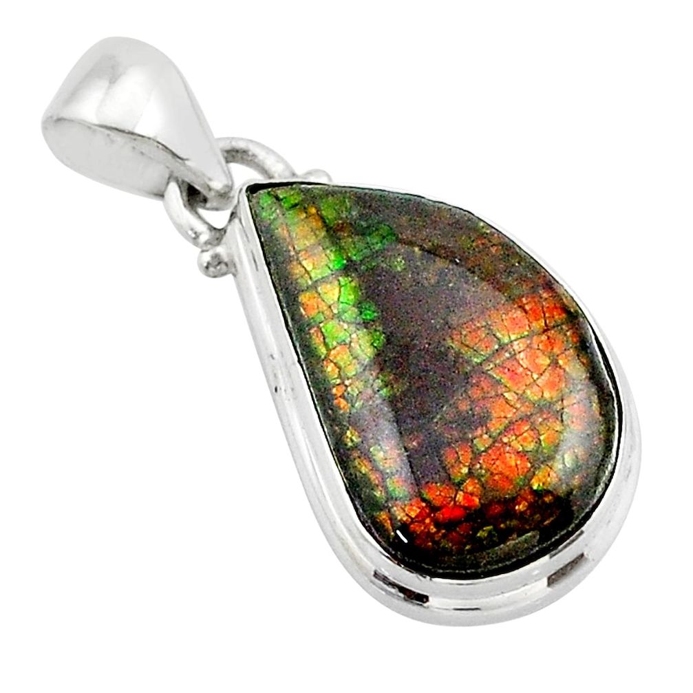 9.25cts natural multi color ammolite (canadian) 925 silver pendant t39517