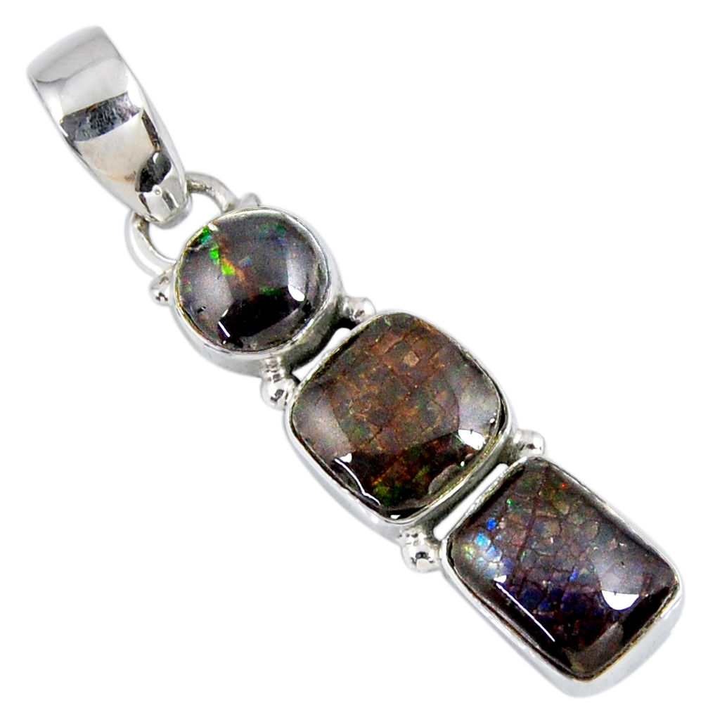 9.82cts natural multi color ammolite (canadian) cushion silver pendant r55685