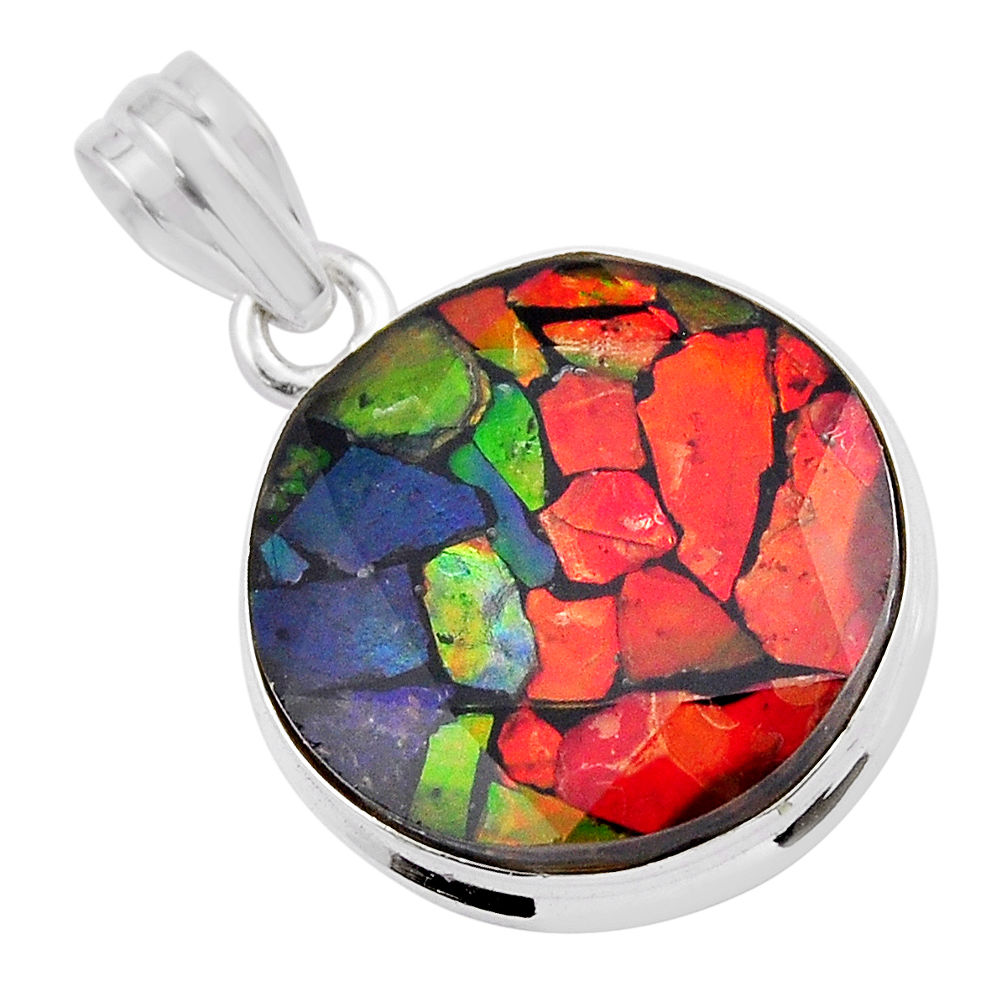 15.05cts natural multi color ammolite (canadian) fancy 925 silver pendant y42468