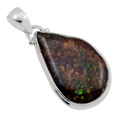 12.58cts natural multi color ammolite (canadian) pear 925 silver pendant n14925