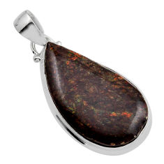 13.63cts natural multi color ammolite (canadian) pear 925 silver pendant n14927