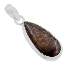 8.77cts natural multi color ammolite (canadian) pear 925 silver pendant n19530