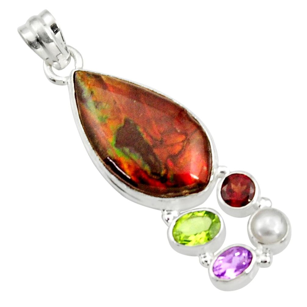  multi color ammolite (canadian) pearl 925 silver pendant d44664