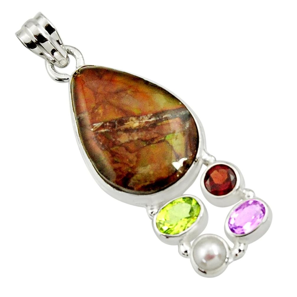  multi color ammolite (canadian) pearl 925 silver pendant d44666