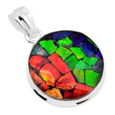 15.02cts natural multi color ammolite (canadian) round 925 silver pendant y42361