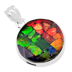15.41cts natural multi color ammolite (canadian) round 925 silver pendant y42370