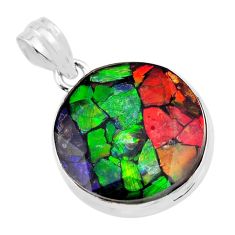 14.95cts natural multi color ammolite (canadian) round 925 silver pendant y42375
