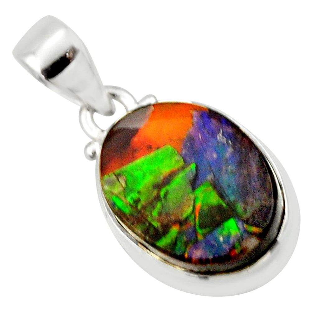 11.17cts natural multi color ammolite triplets 925 silver pendant r33700