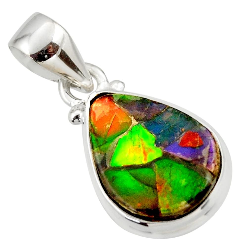 9.22cts natural multi color ammolite triplets 925 sterling silver pendant r33672