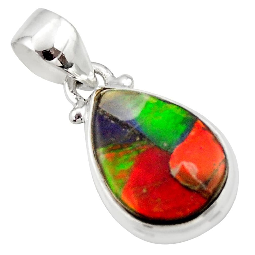 9.05cts natural multi color ammolite triplets 925 sterling silver pendant r33686