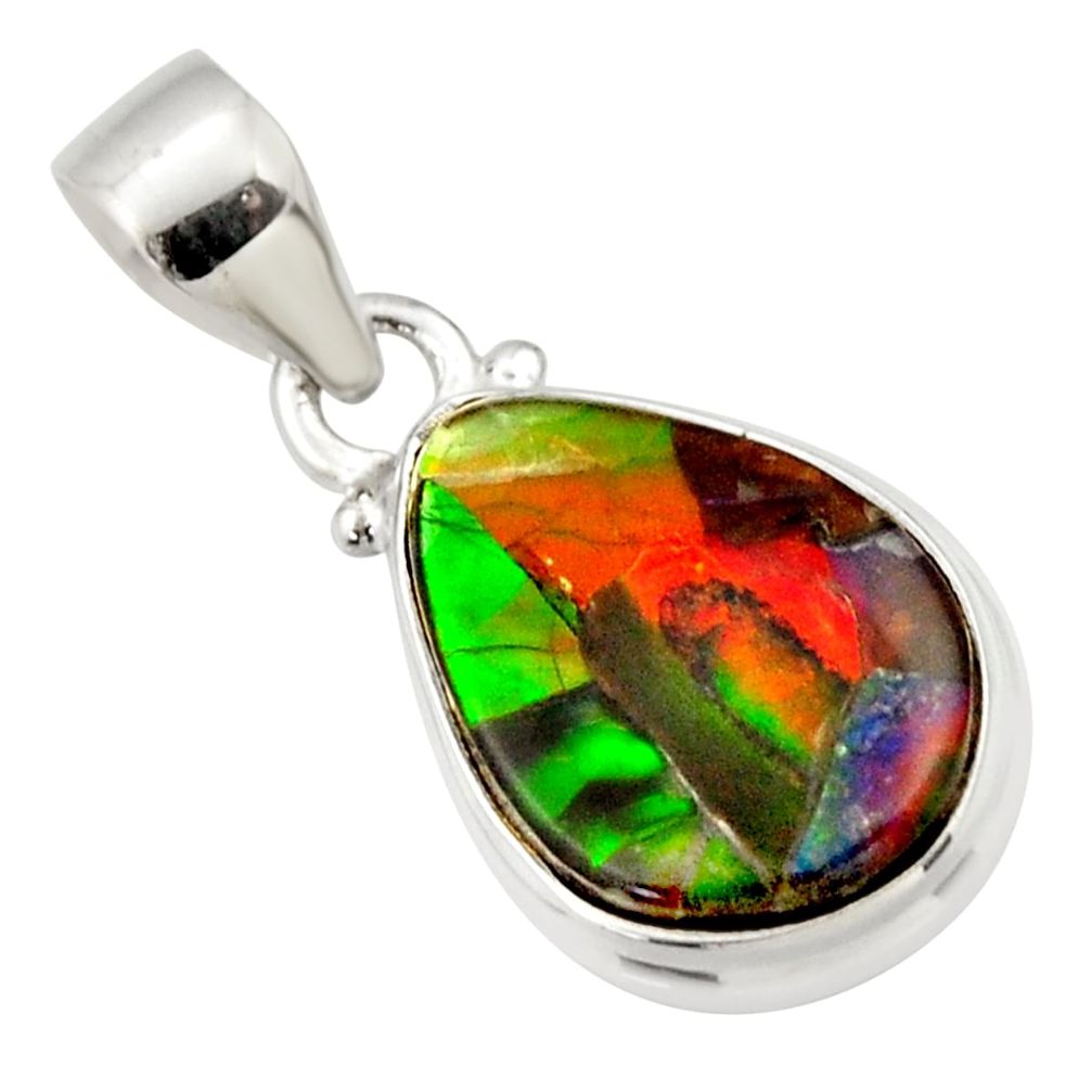 9.12cts natural multi color ammolite triplets 925 sterling silver pendant r33689