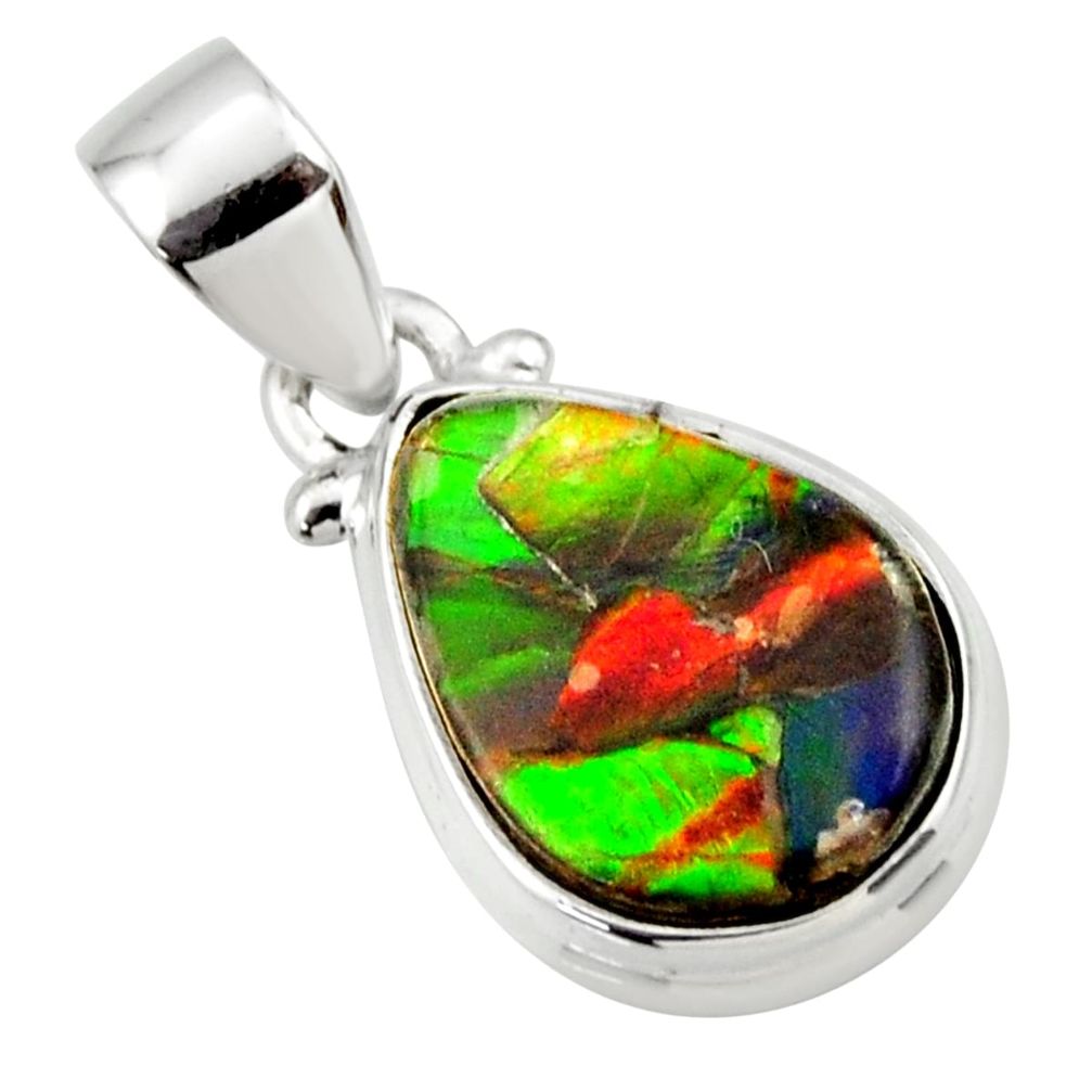 8.70cts natural multi color ammolite triplets 925 sterling silver pendant r33696