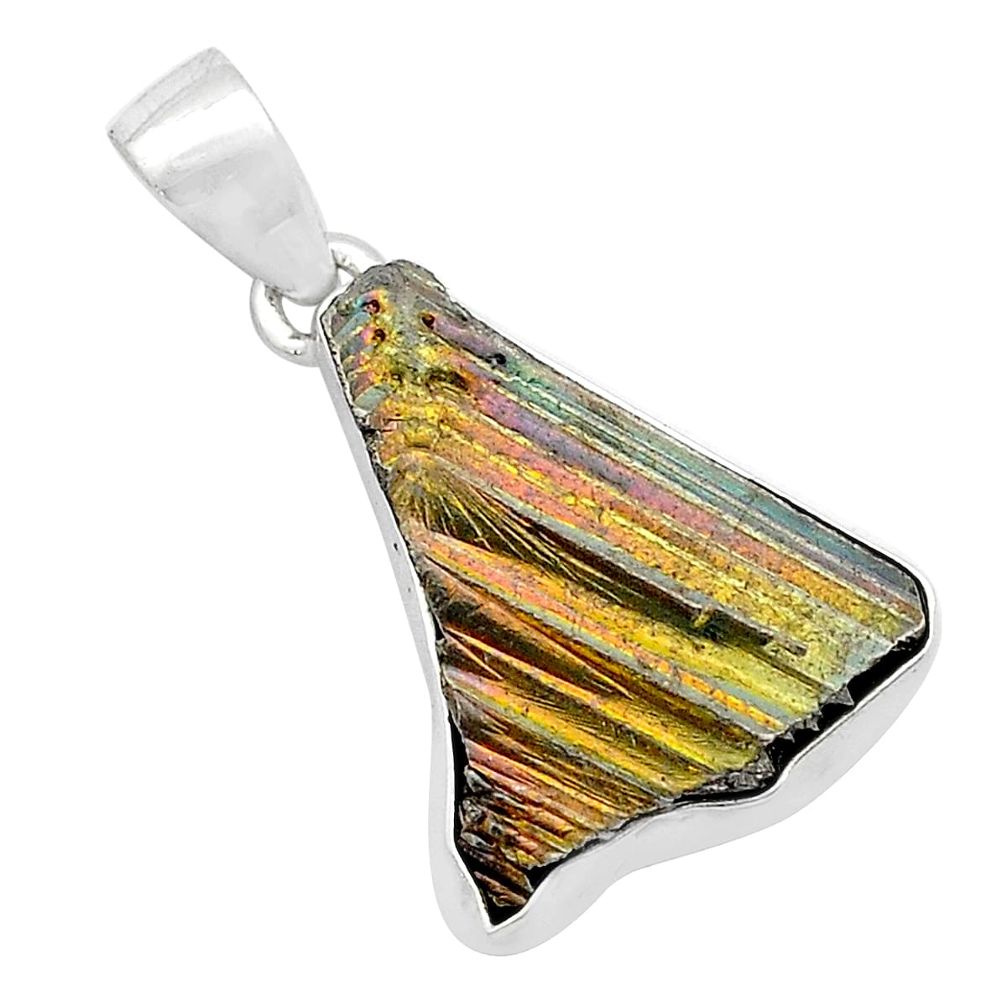 19.87cts natural multi color bismuth crystal 925 sterling silver pendant u57478