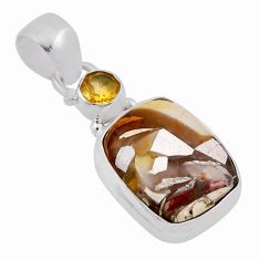 8.76cts natural multi color brecciated jasper citrine 925 silver pendant n37681