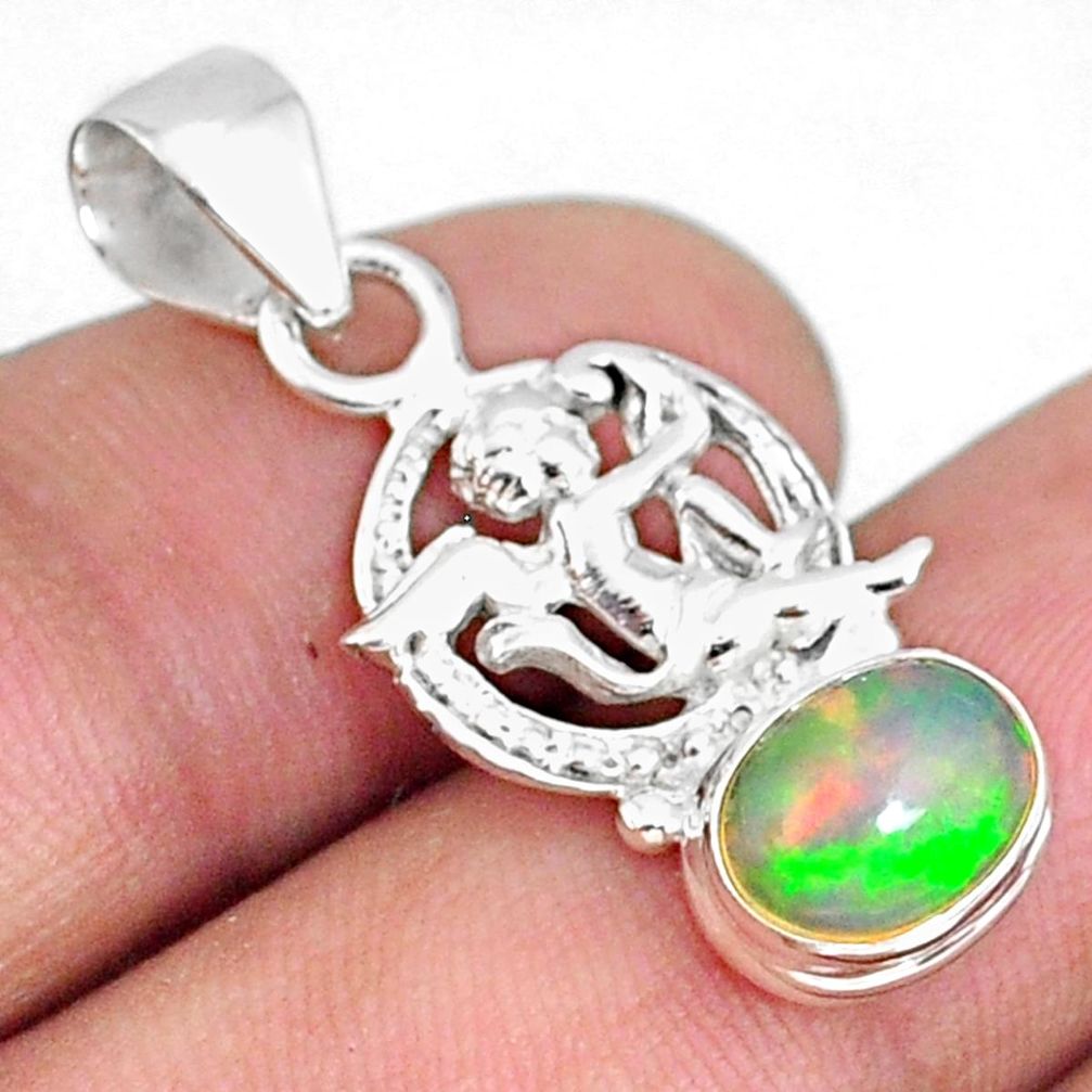 3.12cts natural multi color ethiopian opal 925 silver angel pendant r75478