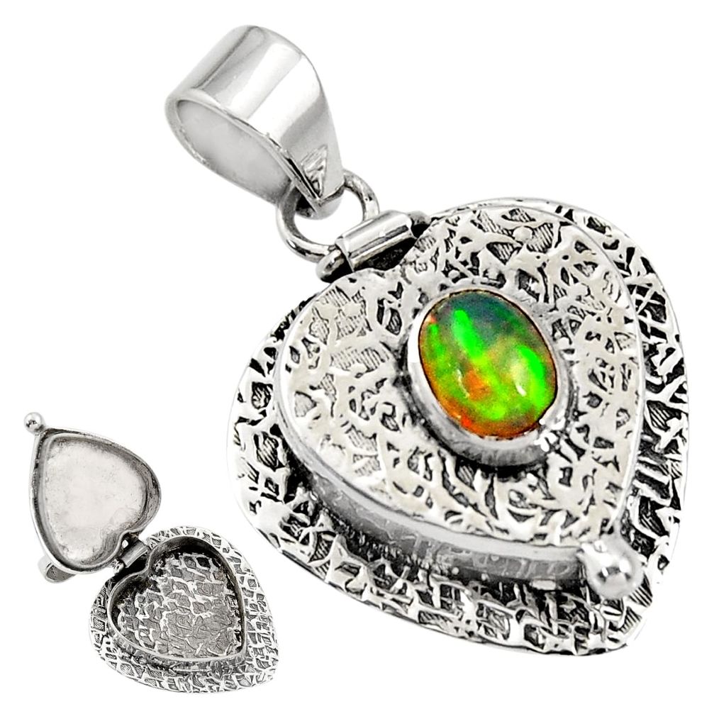 2.07cts natural multi color ethiopian opal 925 silver poison box pendant r30726