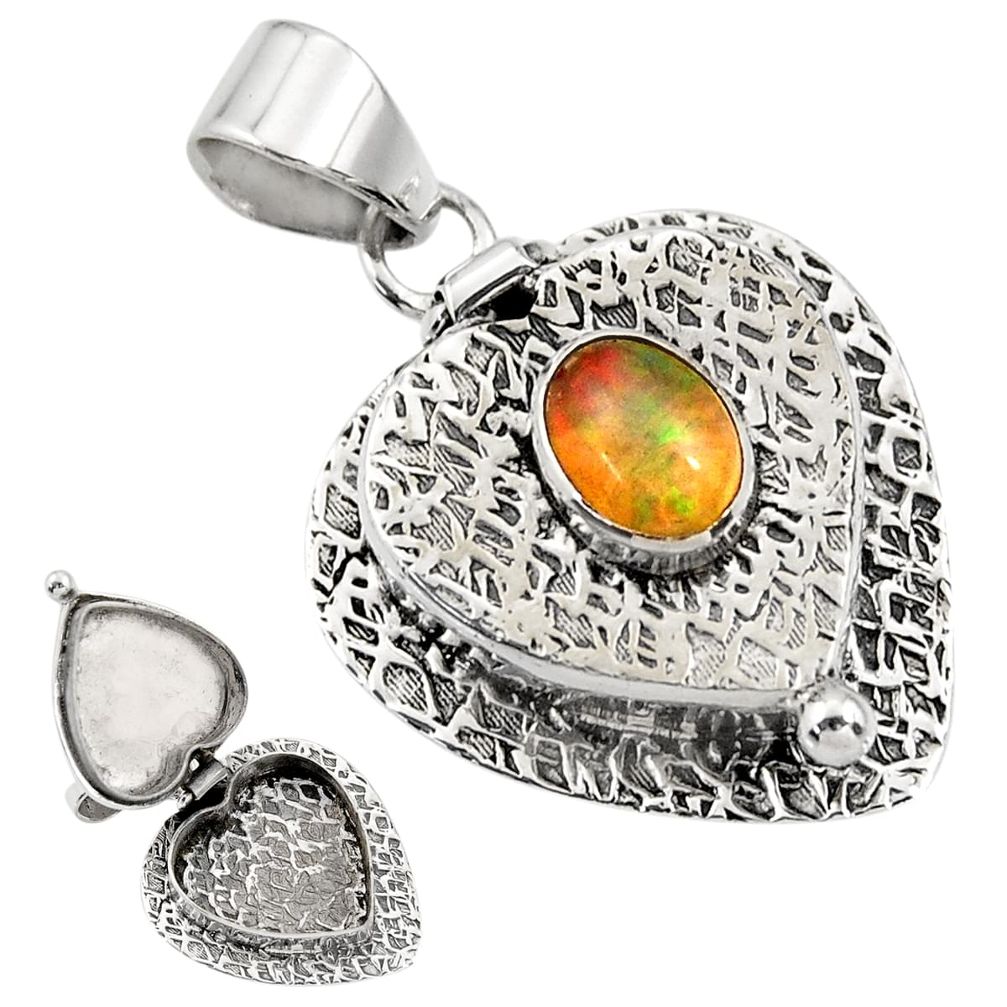 2.00cts natural multi color ethiopian opal 925 silver poison box pendant r30728