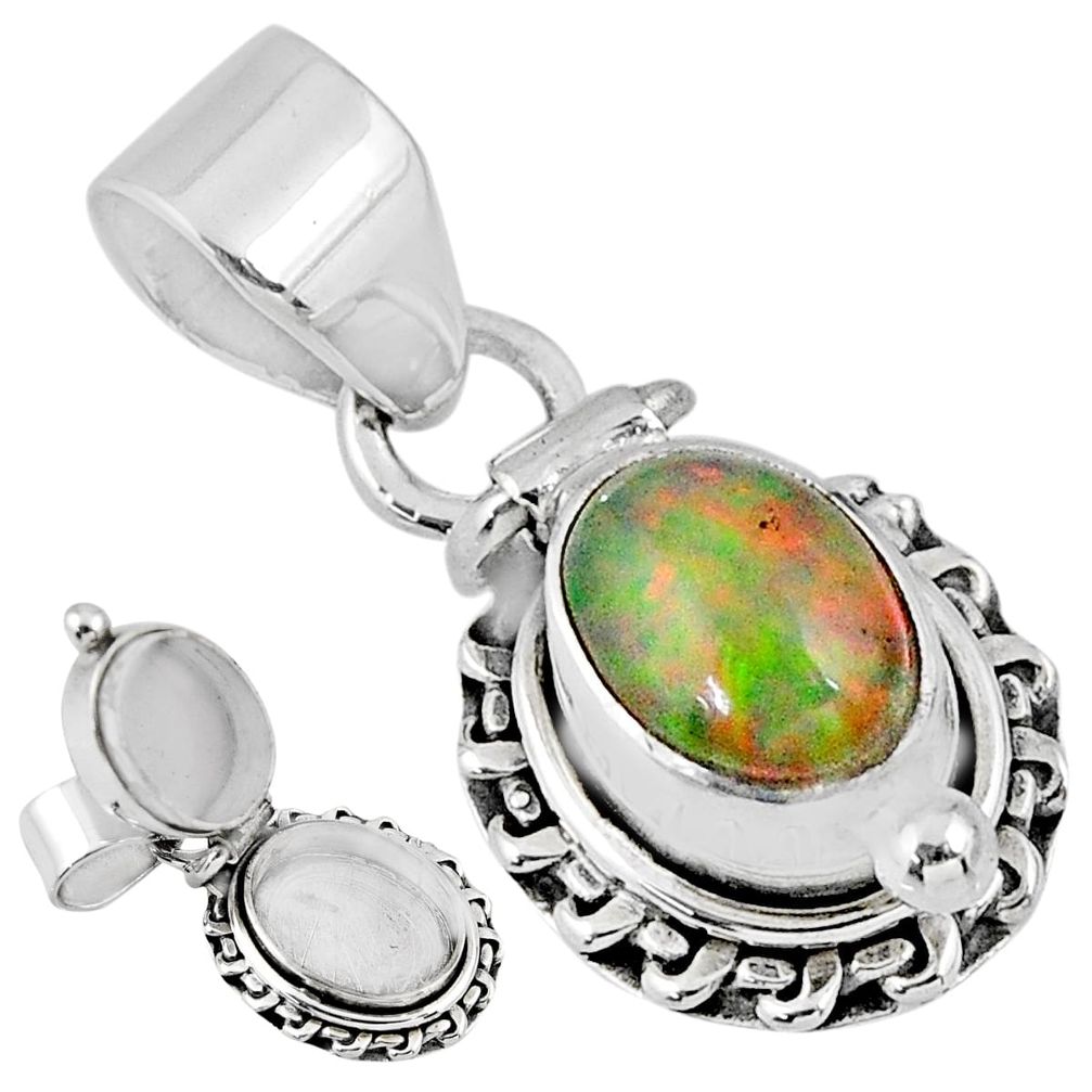 3.00cts natural multi color ethiopian opal 925 silver poison box pendant r55598