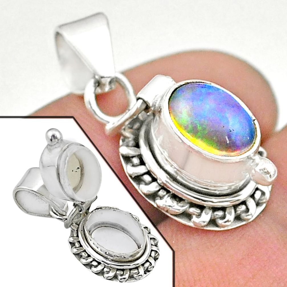 2.53cts natural multi color ethiopian opal 925 silver poison box pendant t45556