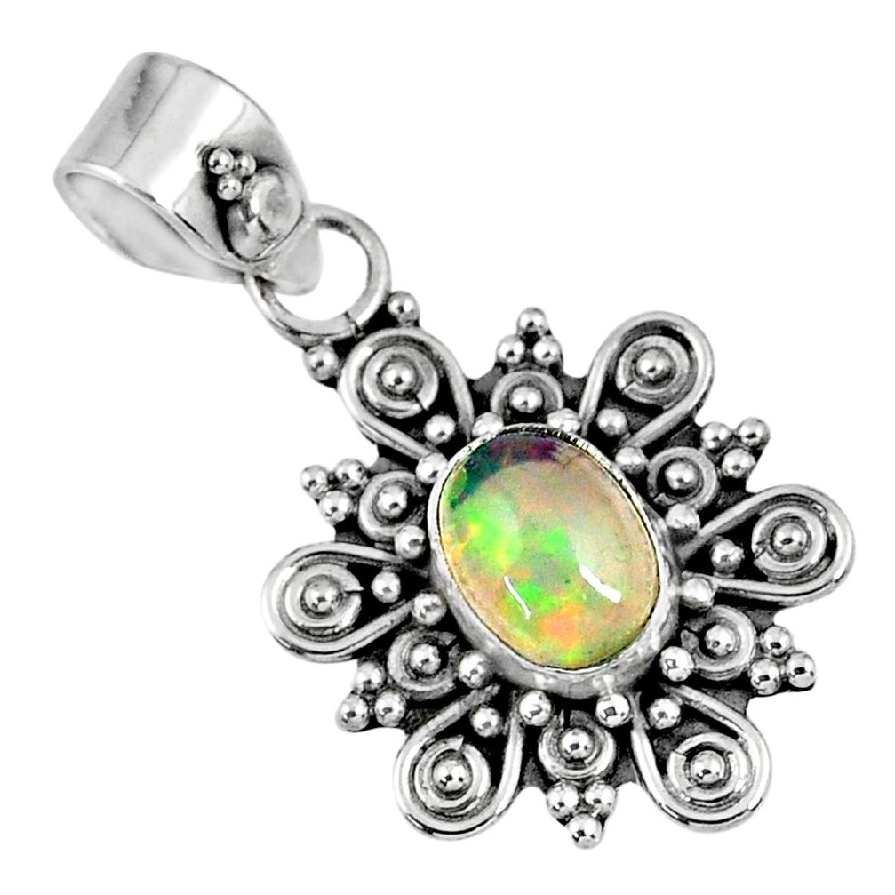 1.96cts natural multi color ethiopian opal 925 sterling silver pendant r57749