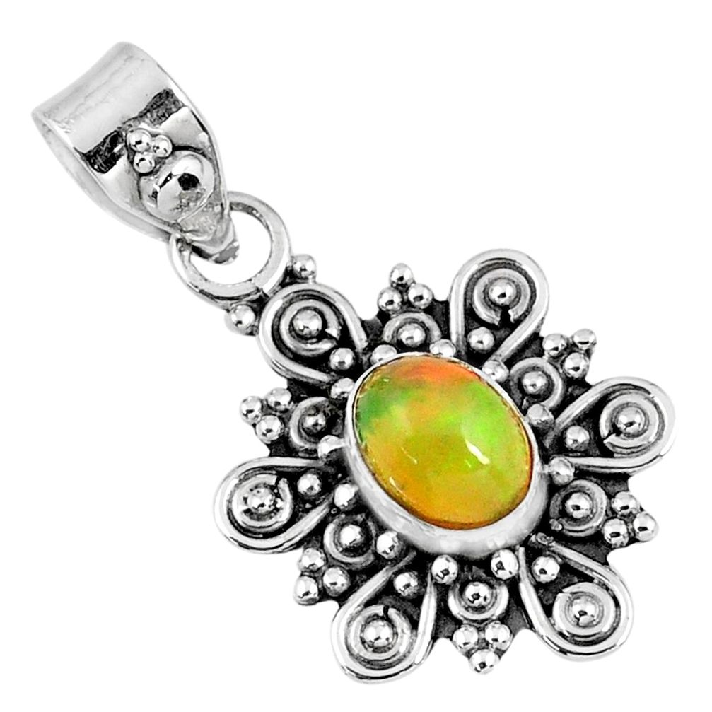1.96cts natural multi color ethiopian opal 925 sterling silver pendant r57750