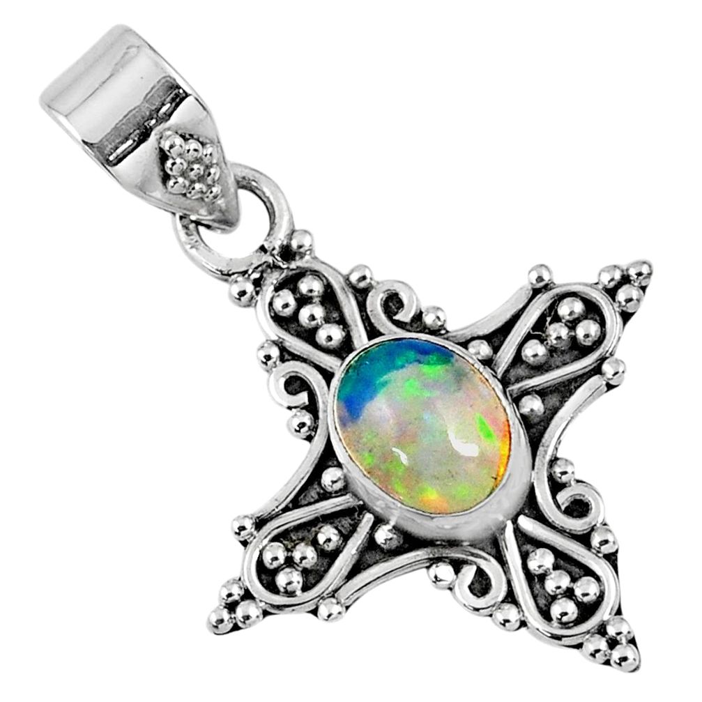 2.27cts natural multi color ethiopian opal 925 sterling silver pendant r57753