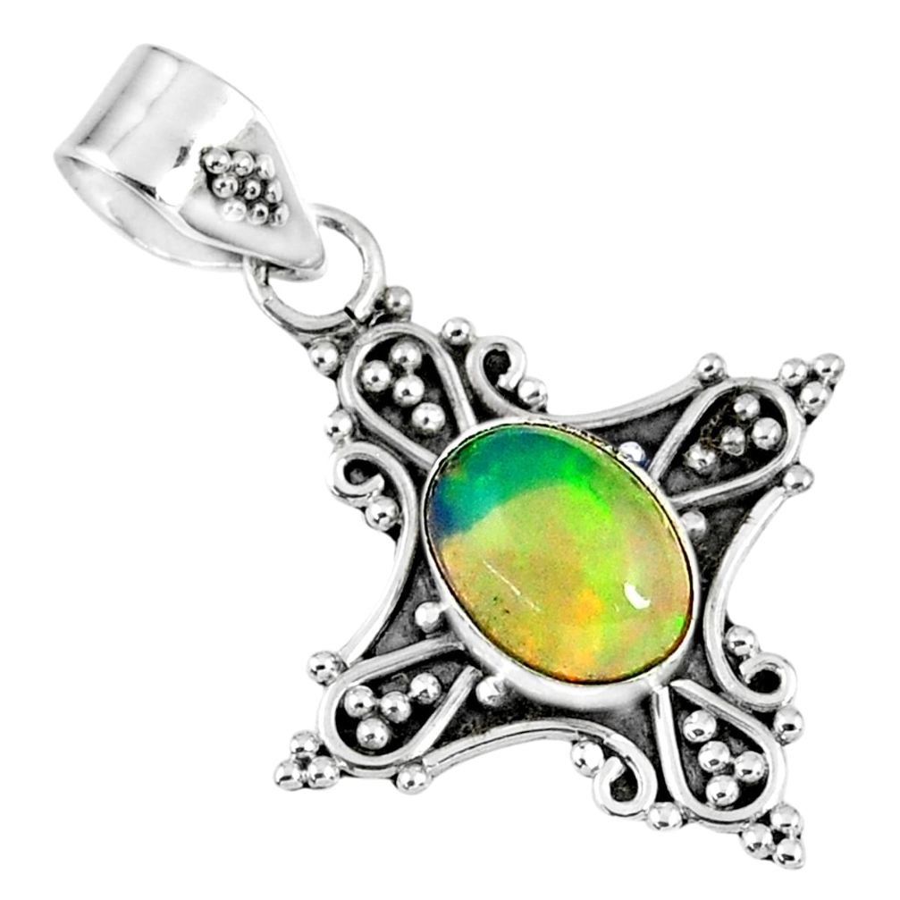 2.26cts natural multi color ethiopian opal 925 sterling silver pendant r57754