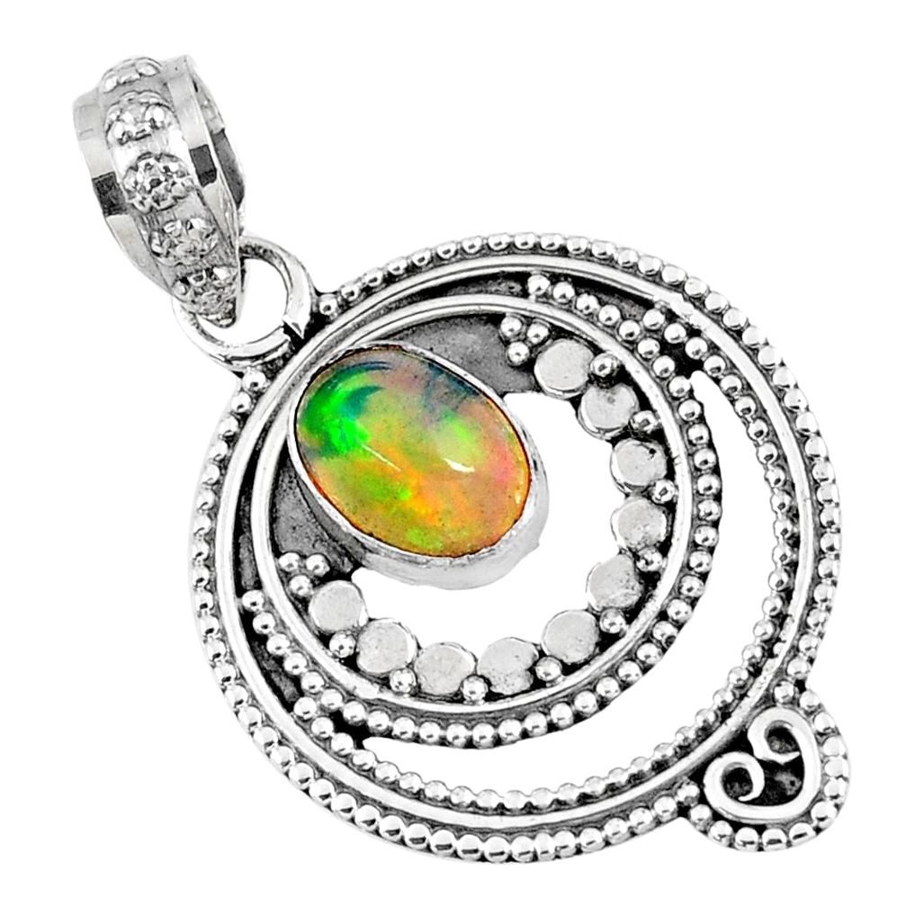 2.20cts natural multi color ethiopian opal 925 sterling silver pendant r57757