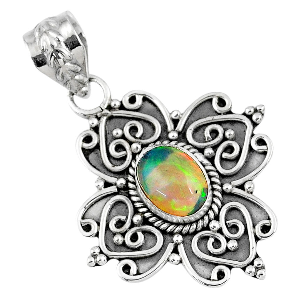 2.19cts natural multi color ethiopian opal 925 sterling silver pendant r57858