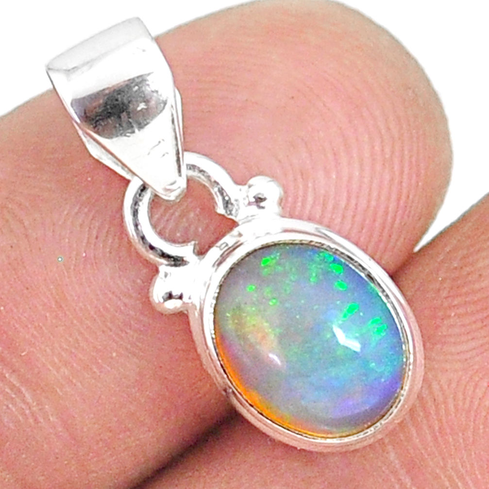 2.70cts natural multi color ethiopian opal 925 sterling silver pendant r75496