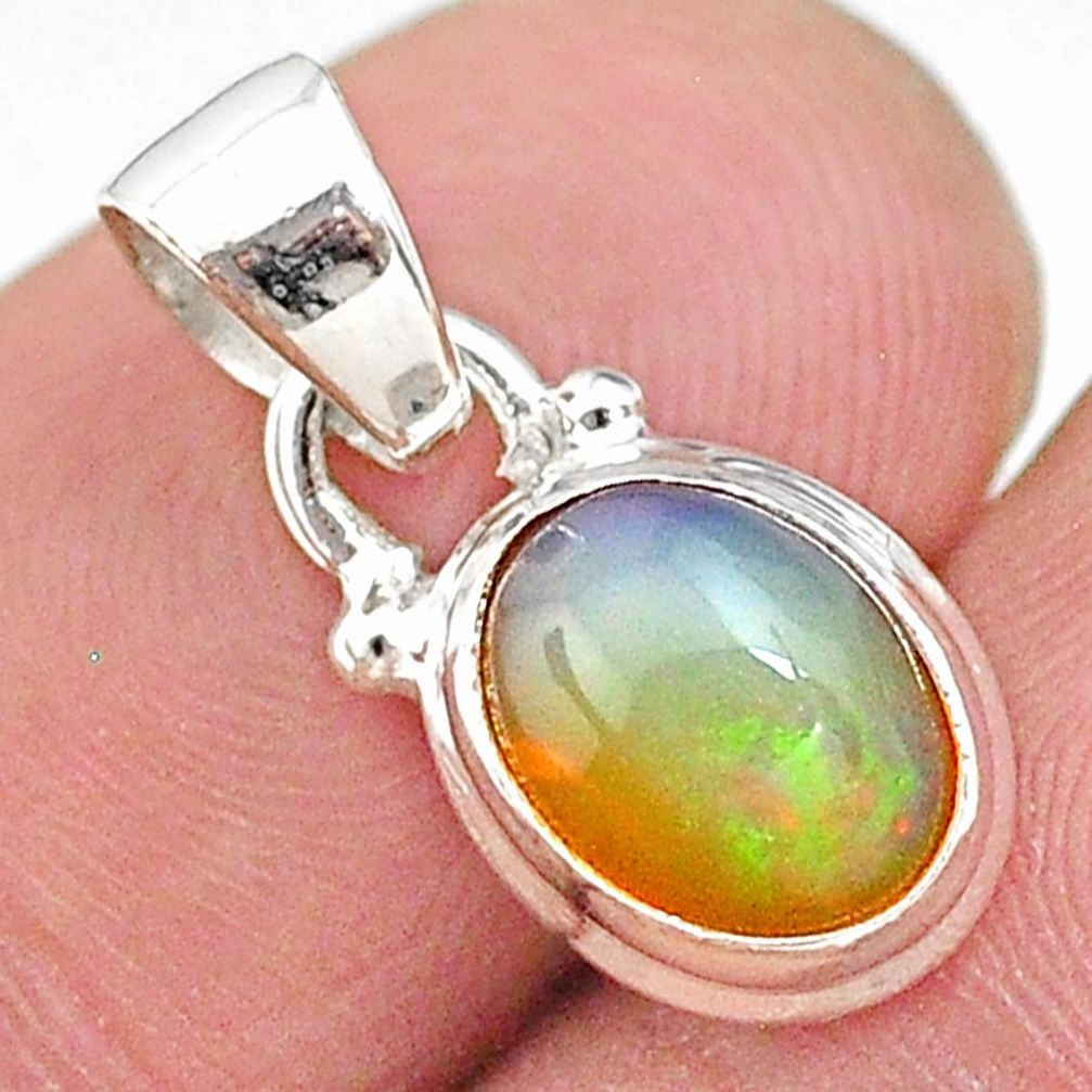 3.37cts natural multi color ethiopian opal 925 sterling silver pendant t21272