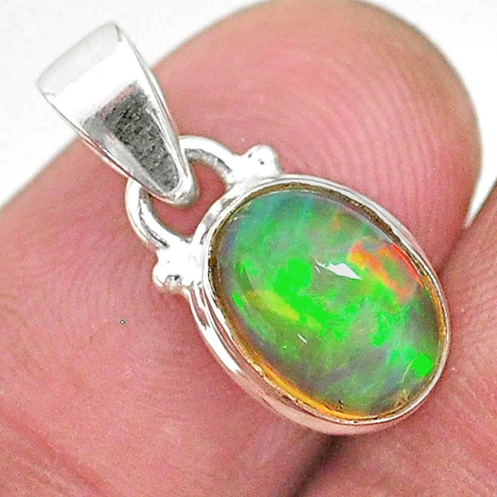 2.15cts natural multi color ethiopian opal 925 sterling silver pendant t2979