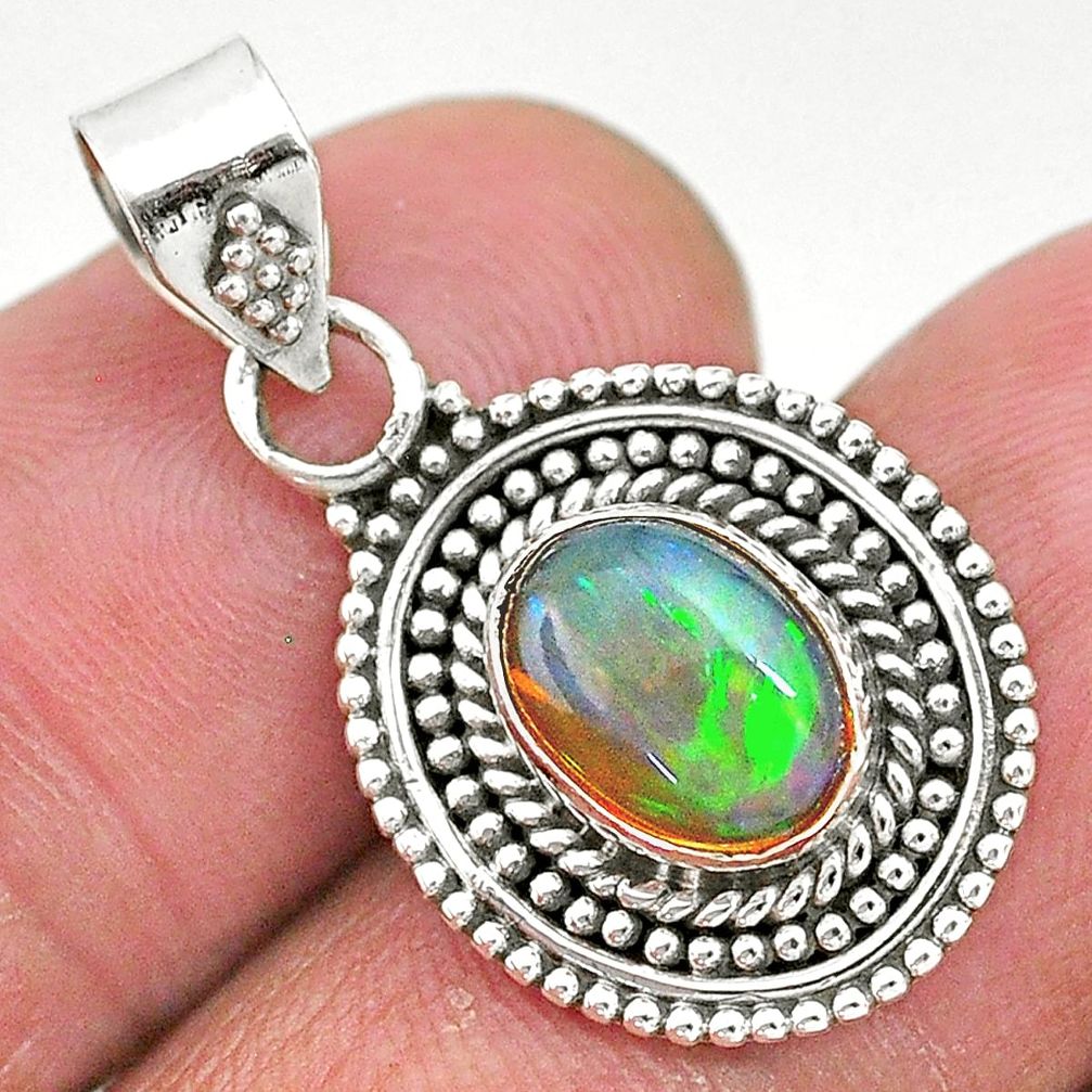 3.00cts natural multi color ethiopian opal 925 sterling silver pendant t3011