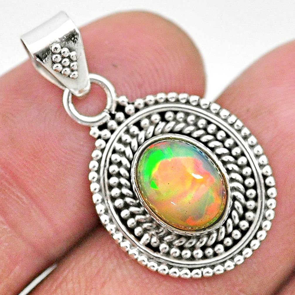 3.05cts natural multi color ethiopian opal 925 sterling silver pendant t3015