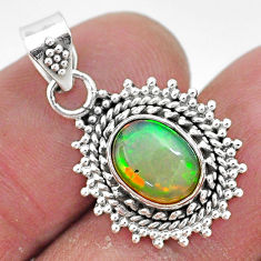 3.02cts natural multi color ethiopian opal 925 sterling silver pendant t3025