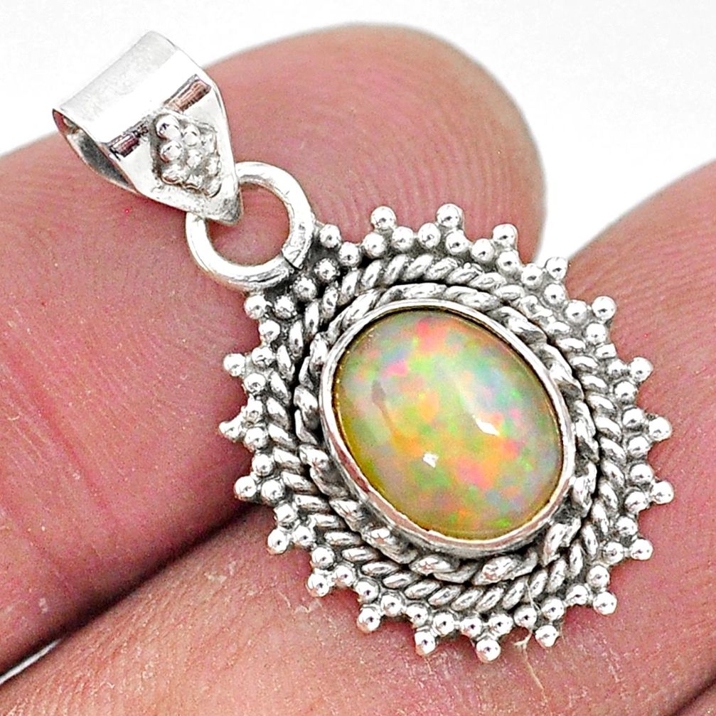 2.90cts natural multi color ethiopian opal 925 sterling silver pendant t3027