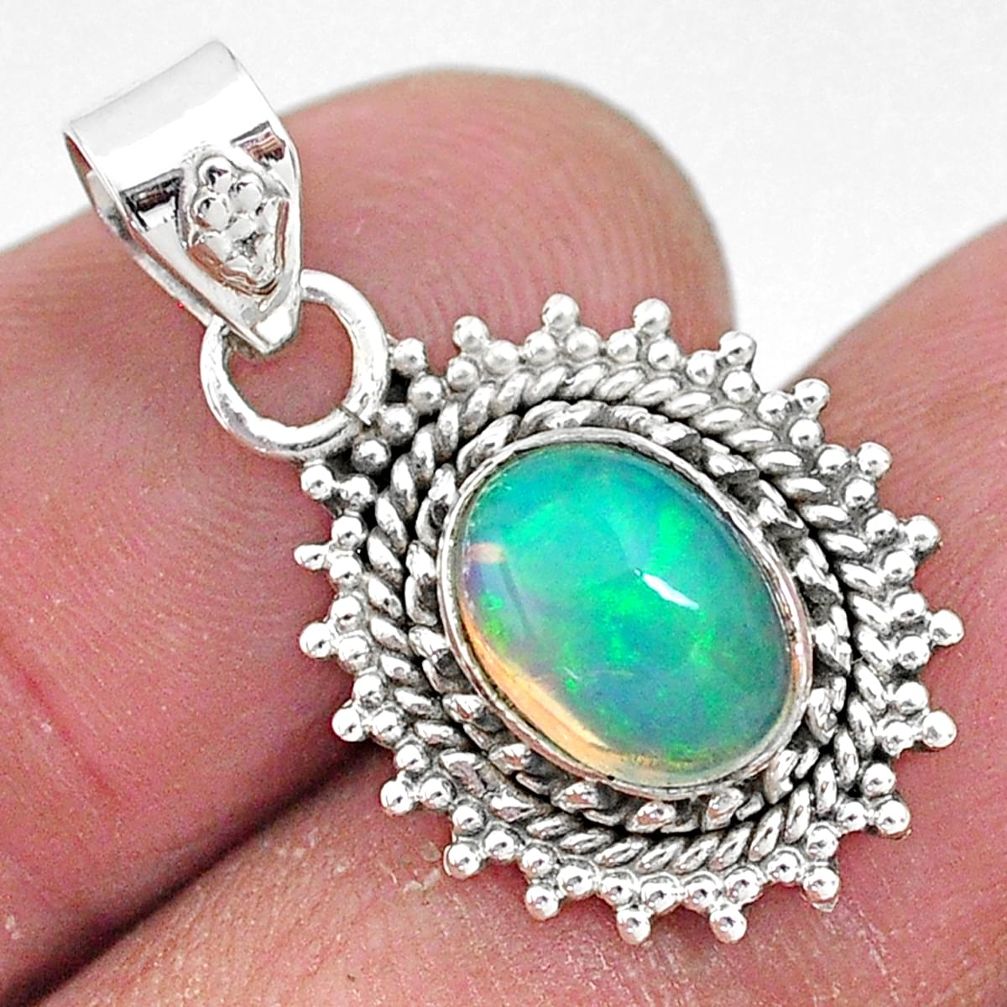 3.05cts natural multi color ethiopian opal 925 sterling silver pendant t3030