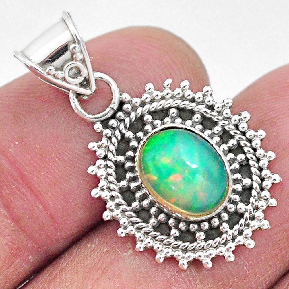 3.28cts natural multi color ethiopian opal 925 sterling silver pendant t3034