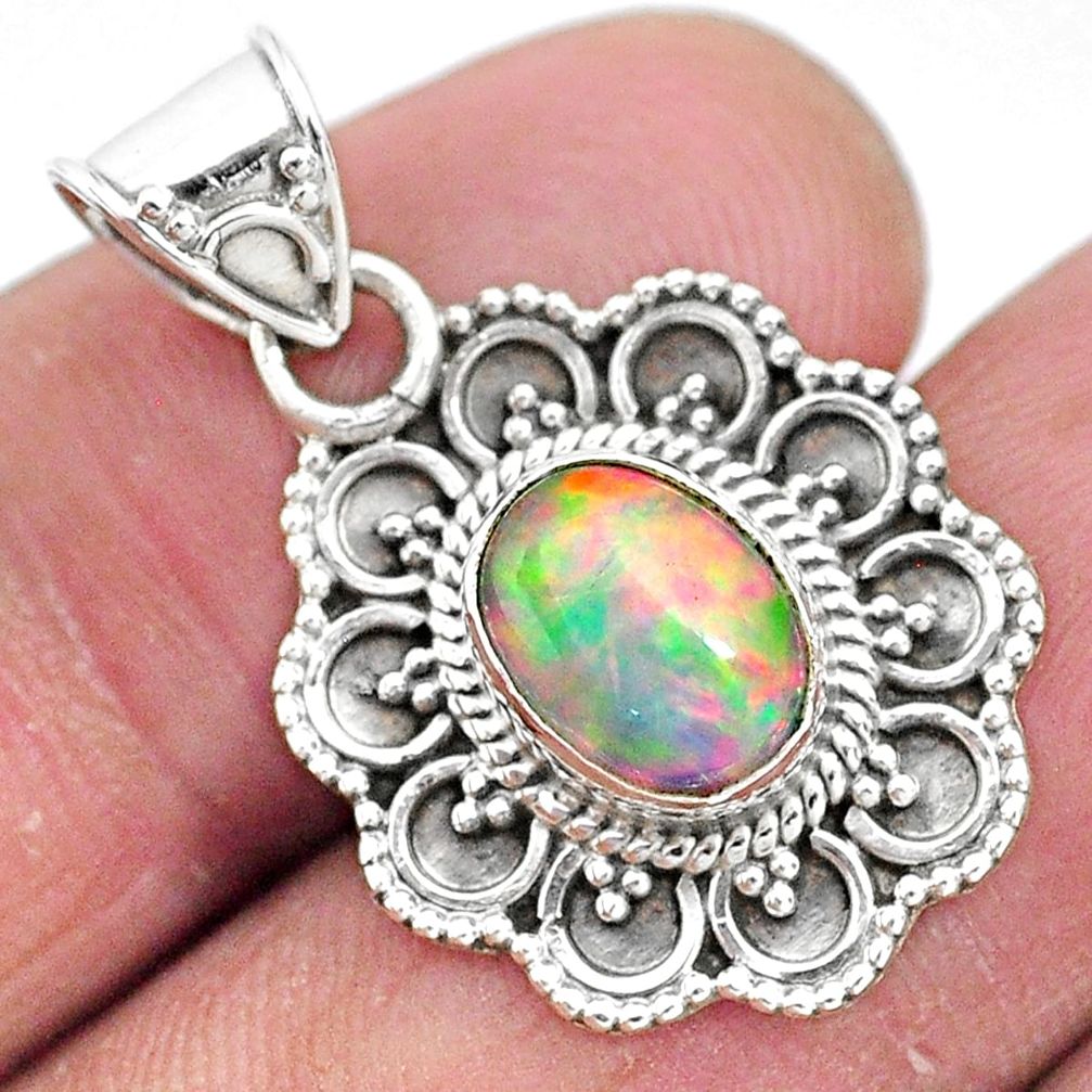 3.29cts natural multi color ethiopian opal 925 sterling silver pendant t3068