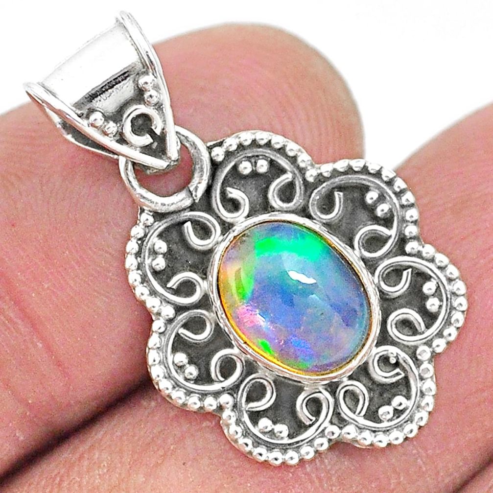 2.92cts natural multi color ethiopian opal 925 sterling silver pendant t3073