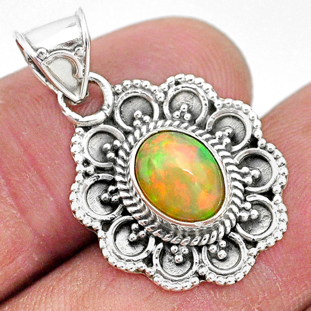 3.29cts natural multi color ethiopian opal 925 sterling silver pendant t3075