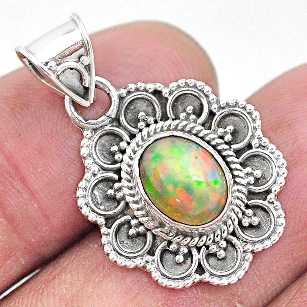 3.09cts natural multi color ethiopian opal 925 sterling silver pendant t3087