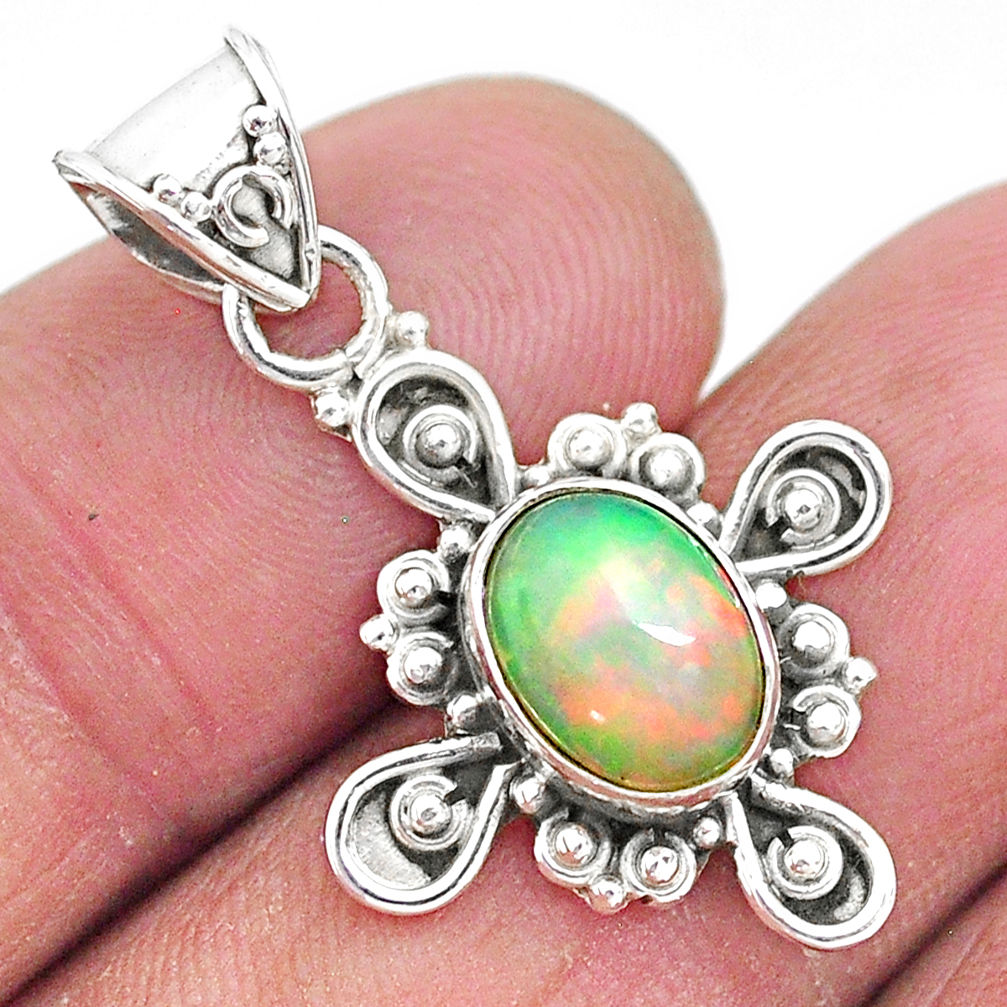 3.05cts natural multi color ethiopian opal 925 sterling silver pendant t3093