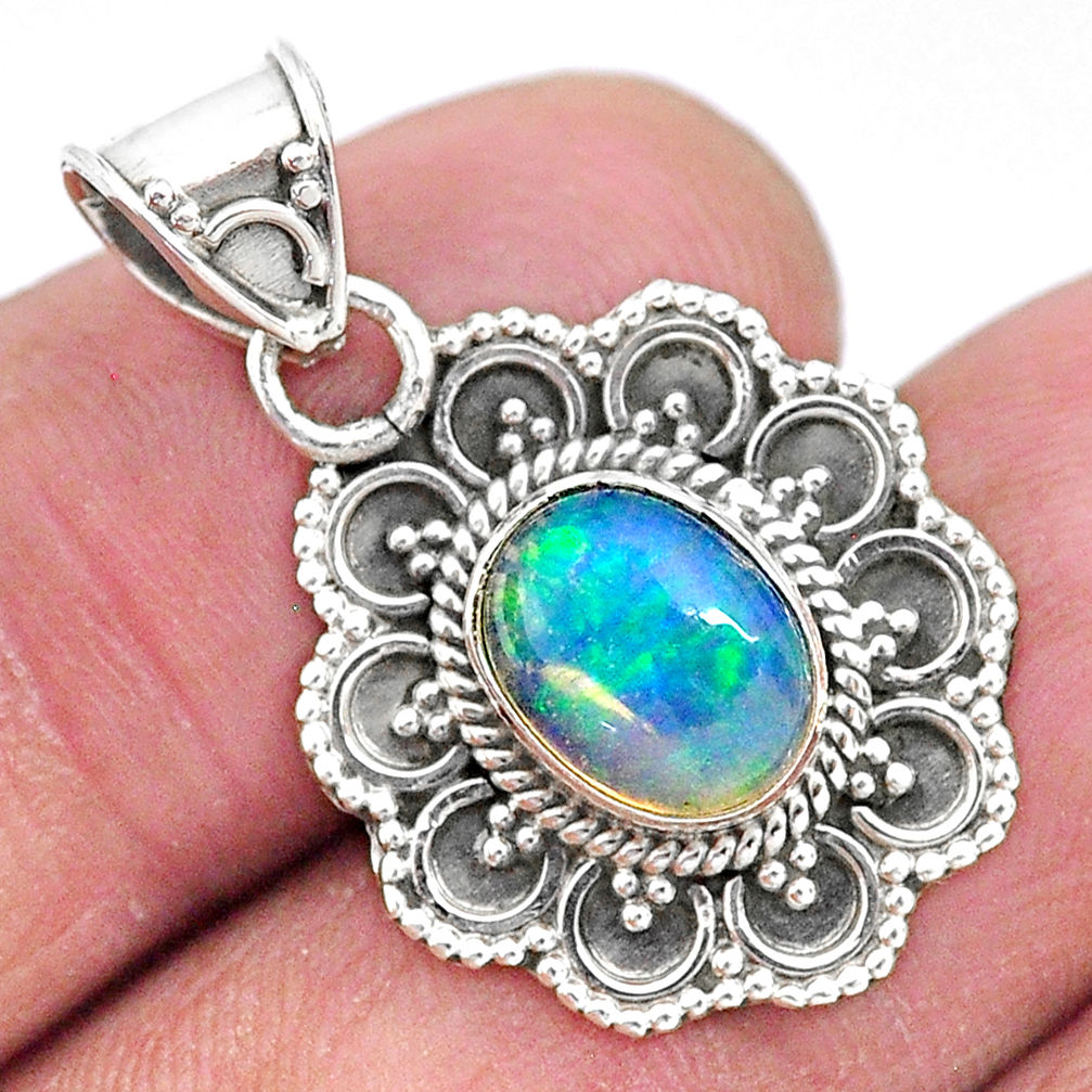 3.29cts natural multi color ethiopian opal 925 sterling silver pendant t3096