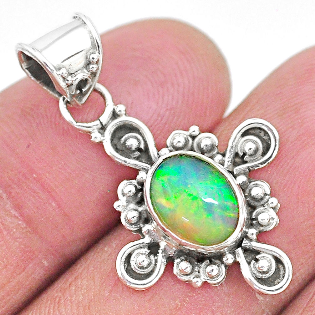 2.89cts natural multi color ethiopian opal 925 sterling silver pendant t3101