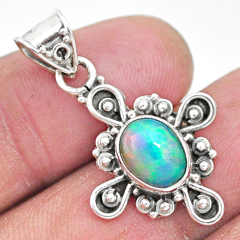 2.89cts natural multi color ethiopian opal 925 sterling silver pendant t3107