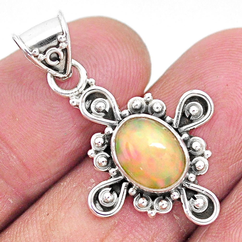 3.09cts natural multi color ethiopian opal 925 sterling silver pendant t3114