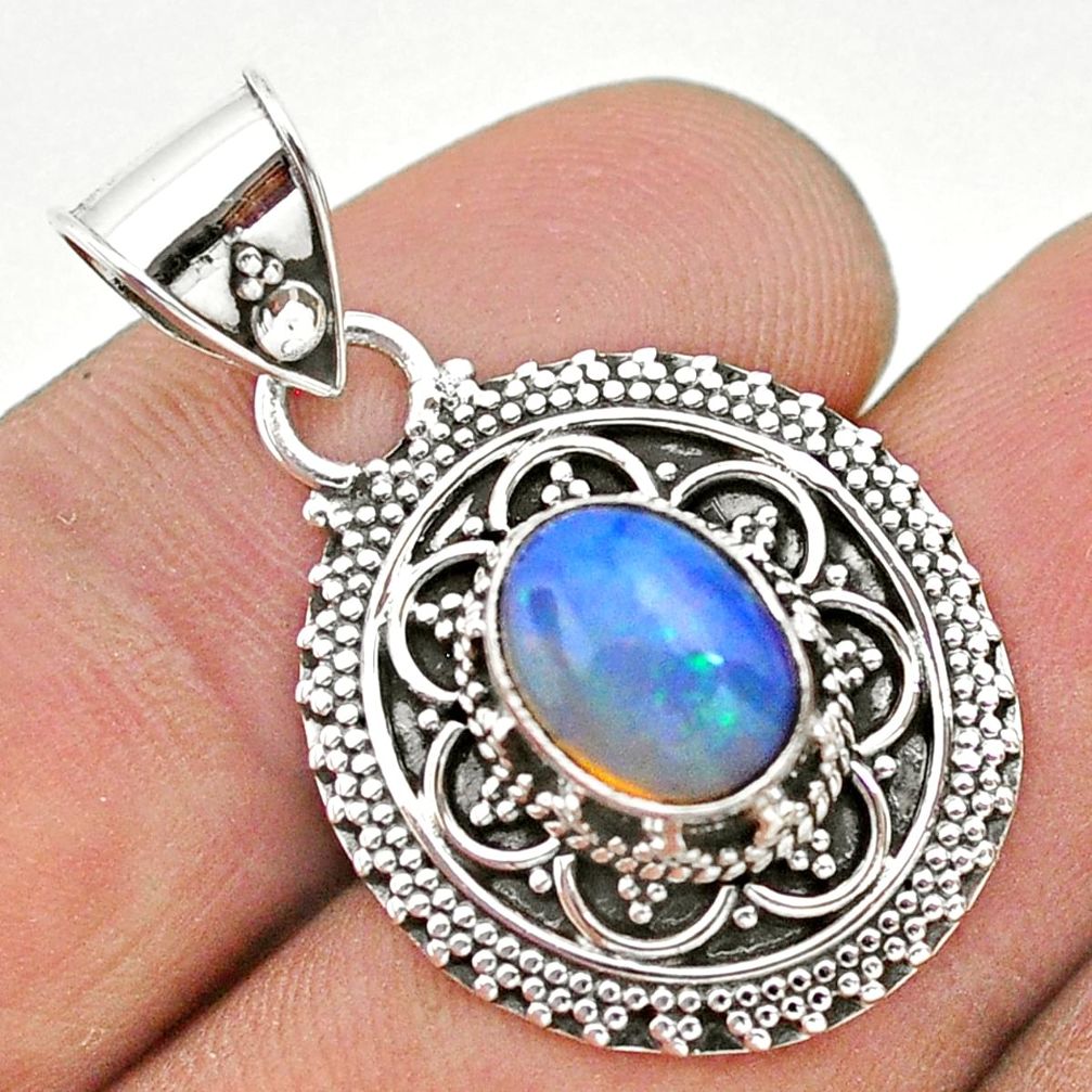 2.98cts natural multi color ethiopian opal 925 sterling silver pendant t32576